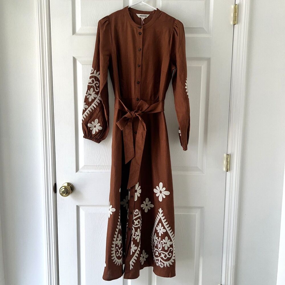 Boden Mae Linen Blend Shirt Dress Russet-Size 8R - Picture 4 of 11